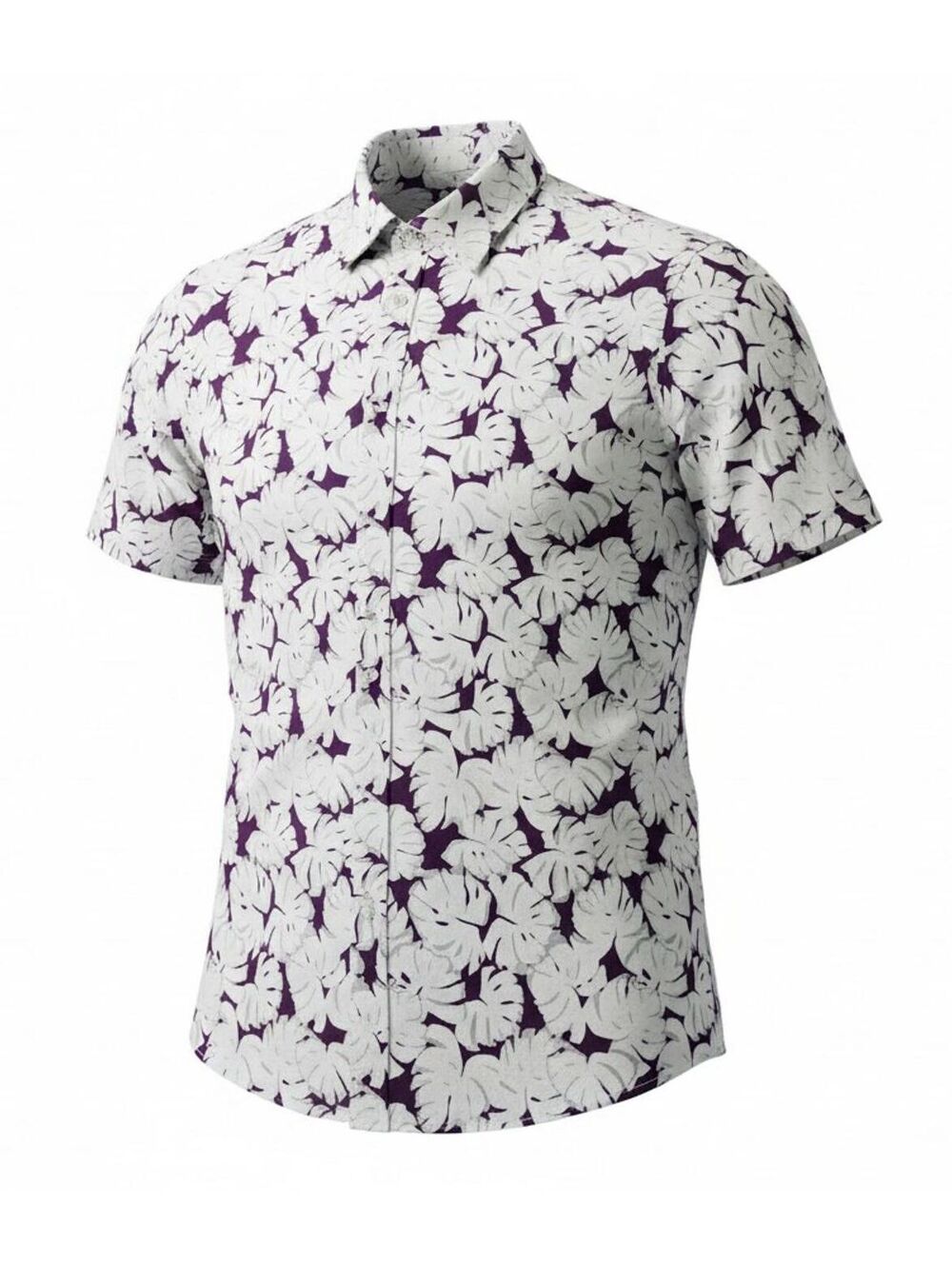 Resort Style Michael Kors Men’s XL White Purple Palm Leaf SS Shirt 🌴